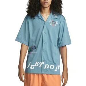 Nike Dri-FIT Resort Hawaiian Button Up Shirt - Light Blue - Size M - Embroidery